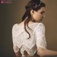 Богемный Свадебный жакет невесты с половинными рукавами с кружевной аппликацией свадебное болеро с пуговицами на спине свадебное пальто DQG594