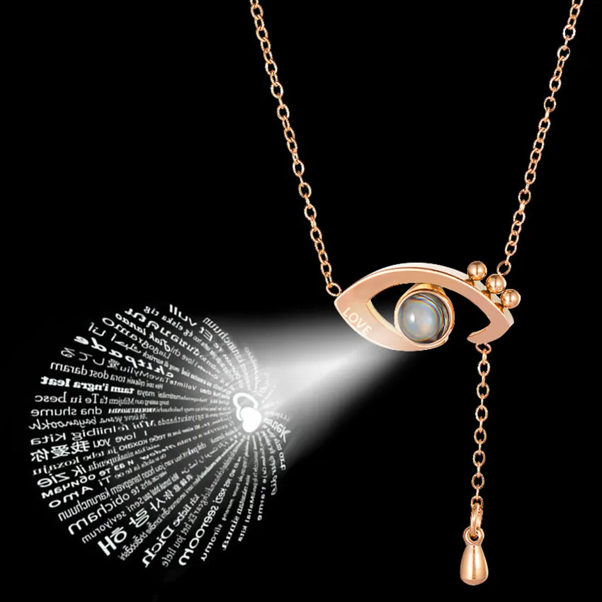 

Eye Choker Rose Gold Silver I Love You 100 Language Projection Pendant Necklaces Memory Wedding Necklace Women Gifts BFF Jewelry
