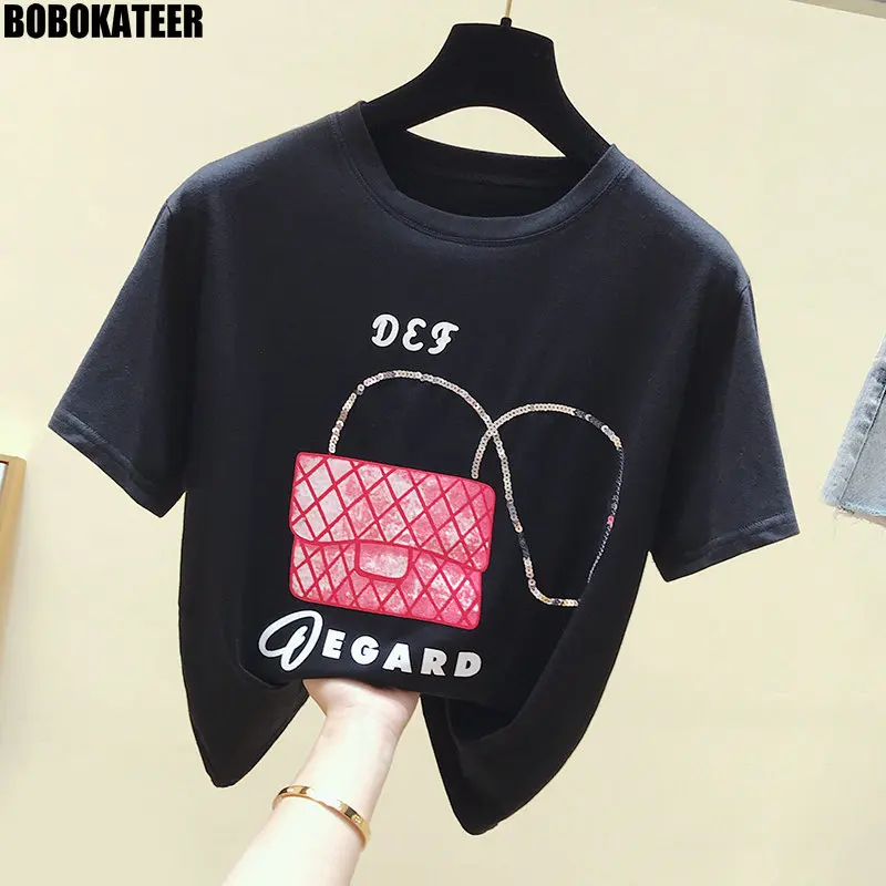 

BOBOKATEER Summer Vintage T-Shirt Female Tops Kawaii White T shirt Women Clothes Short Sleeve Black Tee Shirt New Arrival 2019