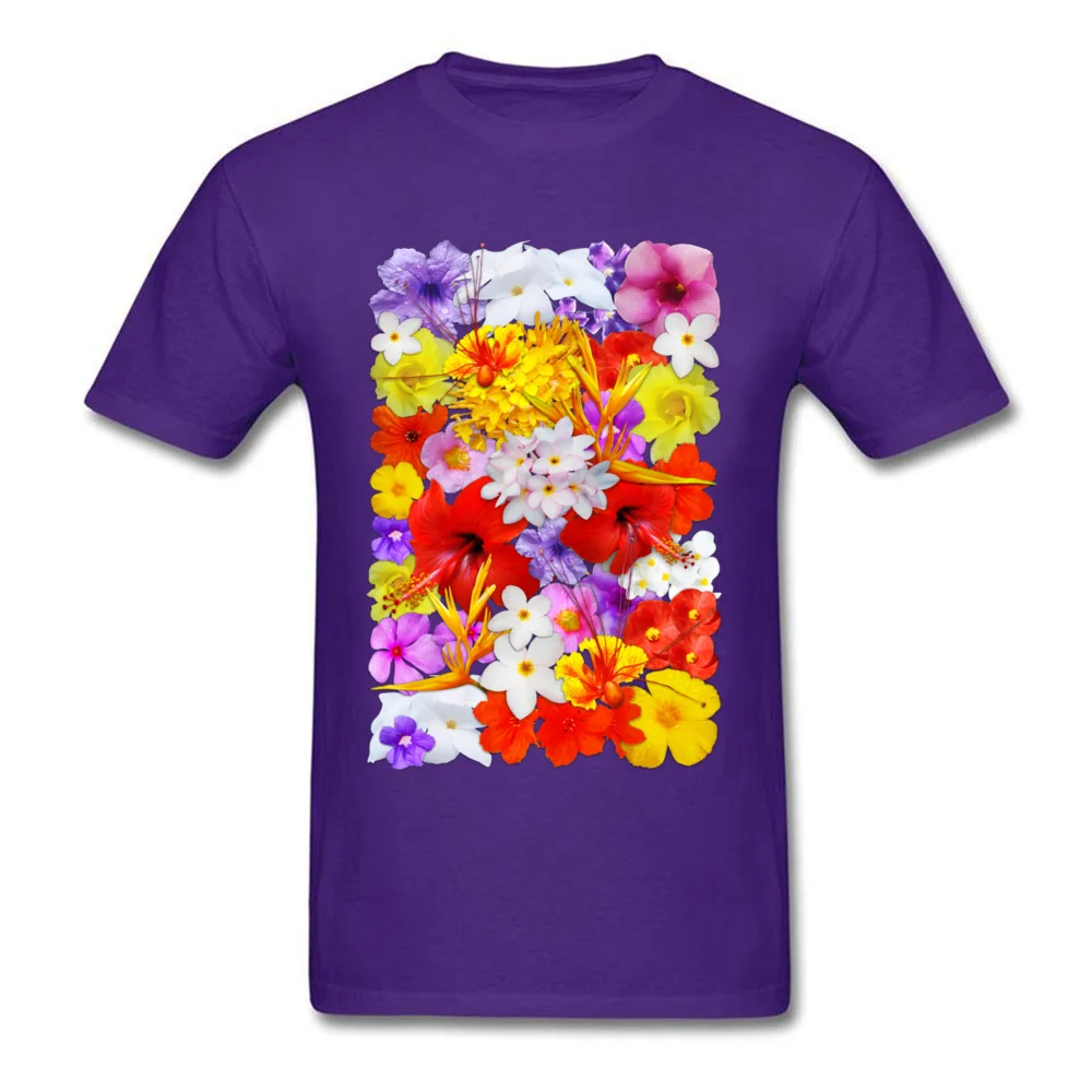 Exotic Flowers Colorful Explosion Tops Shirt Thanksgiving Day Round Collar Pure Cotton Man T Shirt Family Sweatshirts Retro Exotic Flowers Colorful Explosion purple