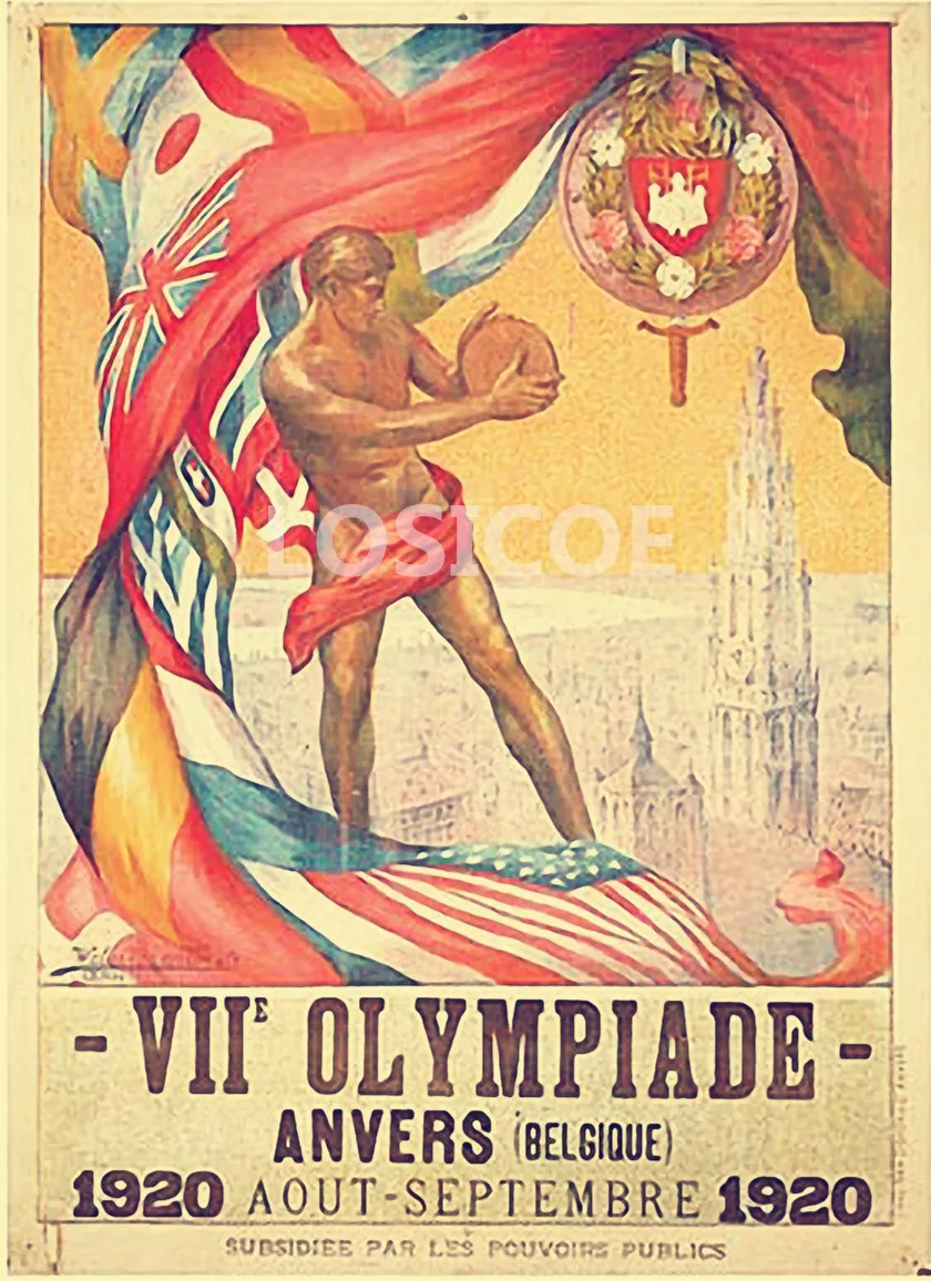 

"1920 Belgium,Antwerp , the seventh session Olympic Games emblem" Nostalgic Retro Matte Kraft Paper Poster Wall Decor Painting