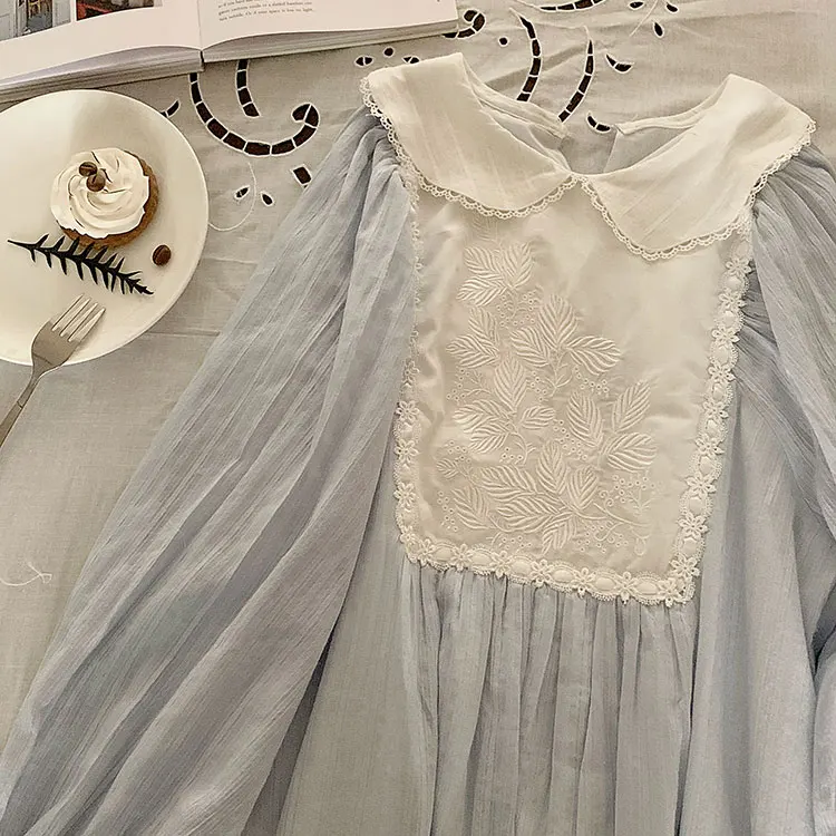 Женская ночная рубашка принцессы в стиле Лолиты, винтажное платье в дворцовом стиле, широкие кружевные ночные рубашки. Хлопковая Ночная рубашка в викторианском стиле, одежда для сна - Цвет: blue