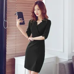 Spring and summer new professional beautician dress sleeve V collar show temperament dress jewelry shop work clothes Spring and summer new professional beautician dress sleeve V collar show temperament dress jewelry shop work clothes