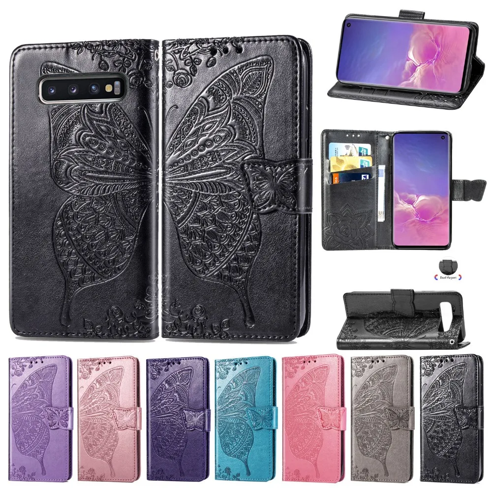 

Flip Leather Case For Fundas Samsung Galaxy S10 S9 S8 Cover Butterfly Flower Capa On For samsung S 10 S 9 S 8 Wallet Phone cases
