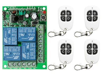 DC12V 24V 4CH 4 CH Беспроводной RF пульт дистанционного управления светильник 10A релейный выход радиоприемник Модуль+ передатчик - Цвет: Зеленый