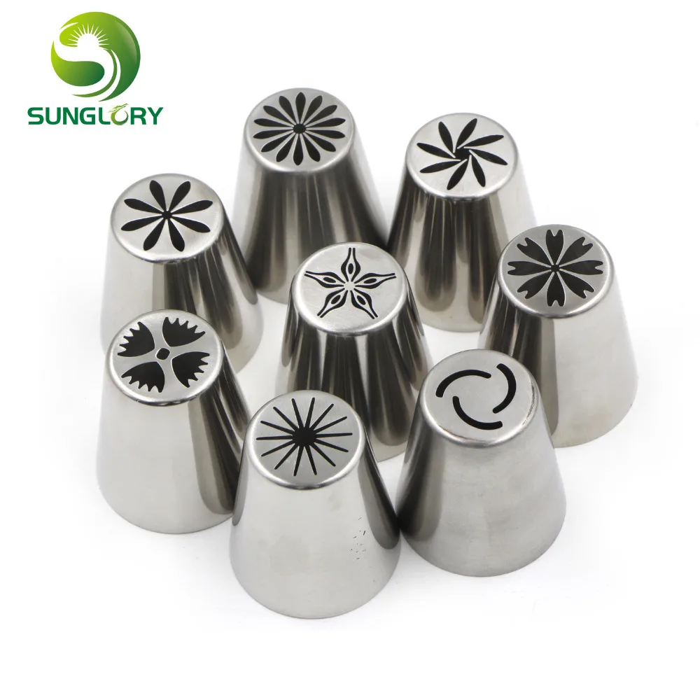 

One Batch Forming Rose Flower Russian Pastry Nozzles 8PCS Stainless Steel Icing Piping Tips Cupcake Mold Cake Decorating Tools
