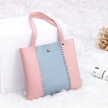 

Women Female High Capacity PU Leather Shoulder Bag Fashion Ladies Girl Color Patchwork Tote Bags Shopping Travel Handbag AB@W3