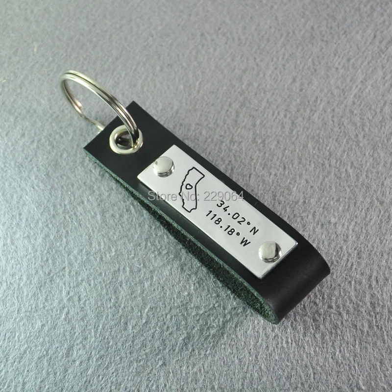 Personalized California key chain, Custom longitude and latitude