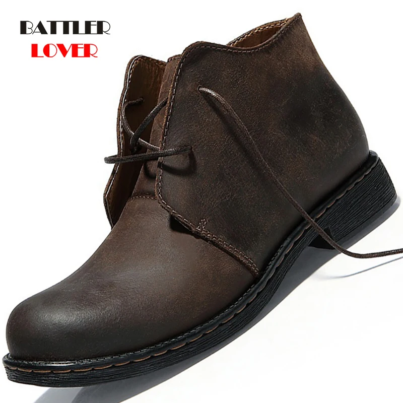 

Super Warm Men's Winter Genuine Cow Leather Men Waterproof Rubber Snow Boots Leisure Boots England Retro Shoes For Men Big Size