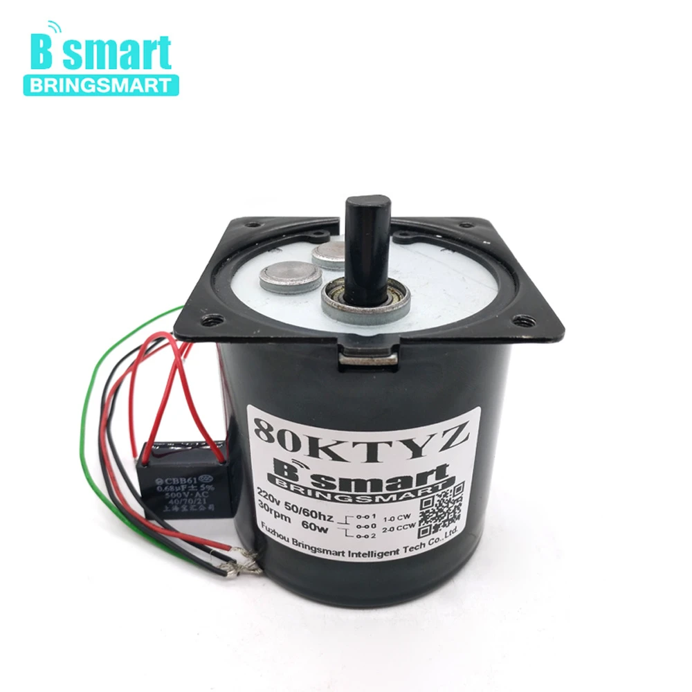 

Bringsmart 60W 220V 80KTYZ AC High Torque 50HZ 60HZ Gear Motor Slow Speed Machine High Quality 60W Synchronous Reduction Motor