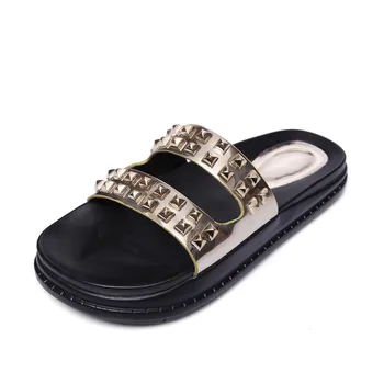 

25-61 High Quality Rivets Women Slippers Summer Fashion Slippers Women Plus Size