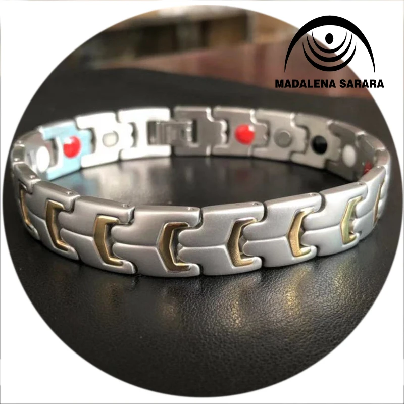 

MADALENA SARARA Titanium Steel Bracelet Magnetic Germanium Stone Inlaid Leopard Nose Style Men Energy Bracelet