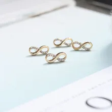 1 пара, женские модные серьги-гвоздики с цирконием и кристаллами, сплав, бесконечность, символ вечной любви, подарок