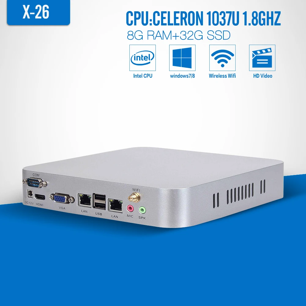  2016 New Mini PC 64 Bit Dual Core Celeron C1037U 8GB/ 32 GB Windows 8/8.1/7 Smart TV Box Nuc computer 