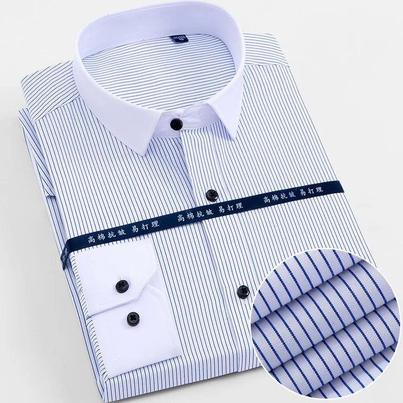 

New Quality Comfortable Slim fit easy care turndown collar long sleeve solid striped twill business men dress shirts 15 colors