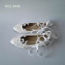 Haute Qualité Blanc/Rouge Dentelle Perles Femmes Chaussures De Mariage Avec Des Rubans Lacent Dames Partie/Robe Chaussures Pointu orteils Taille EU34-40