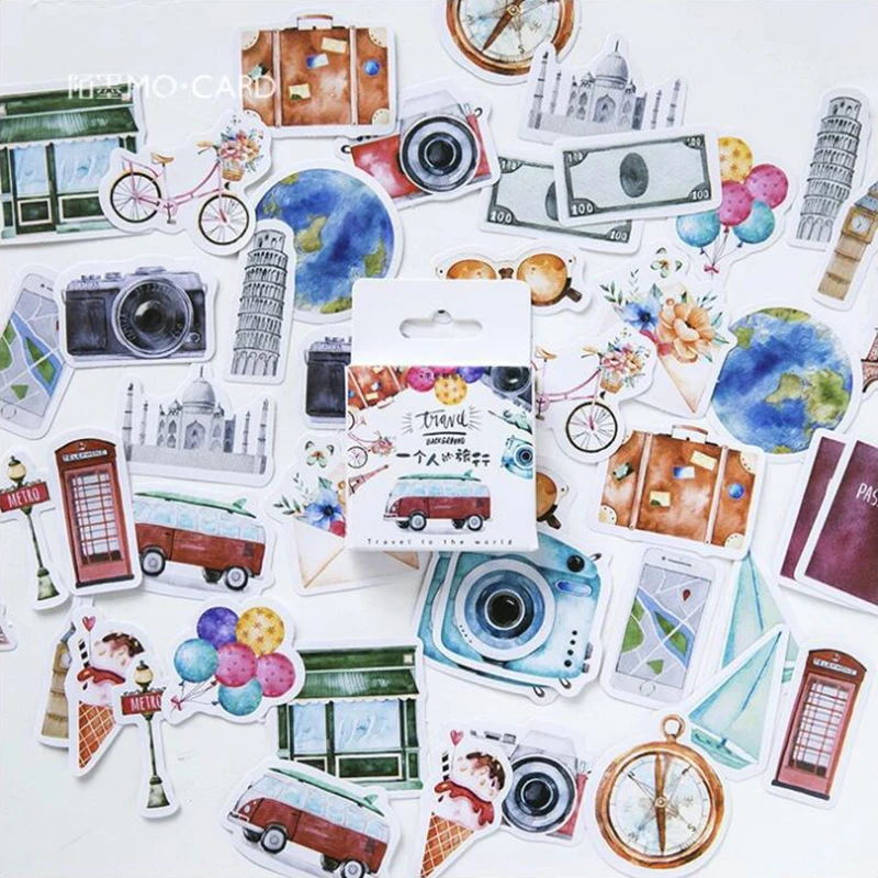 

46 Pcs/Pack Mini Travel Series Color Boxed Diary Stickers Decoracion Scrapbooking Flakes DIY Office Stationery School Supplies