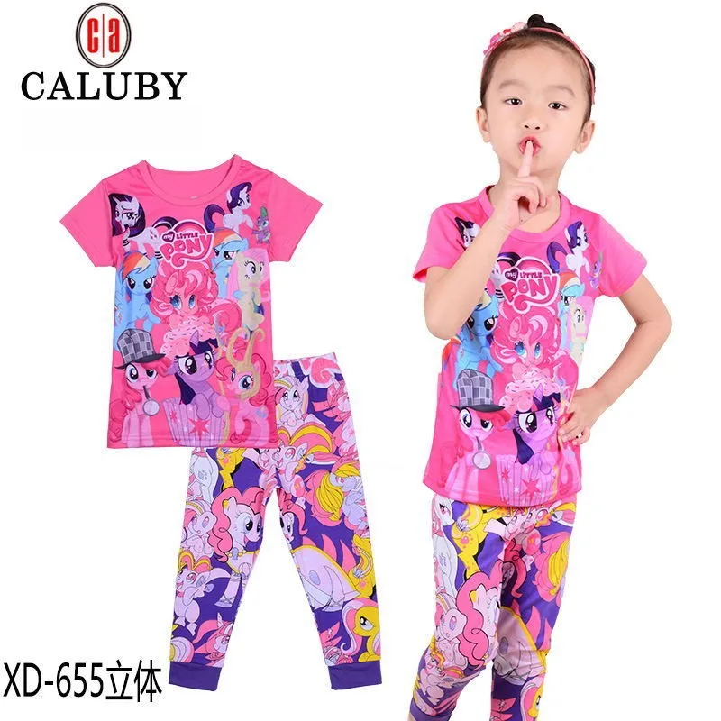 Hot-2016-new-pony-clothes-girls-clothing-sets-kids-pajamas-children-2-piece-sleepwear-home-fashion