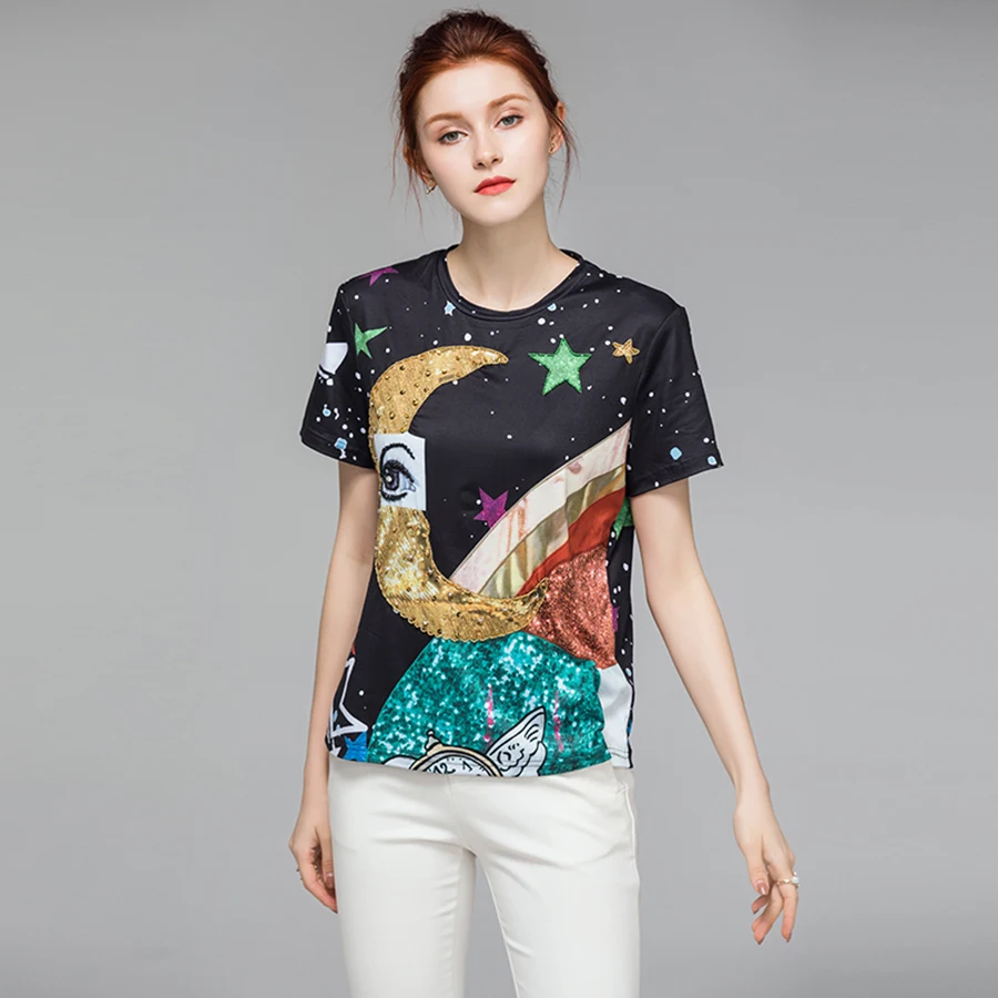 AELESEEN 2019 Summer Fashion Women T-shirt Runway