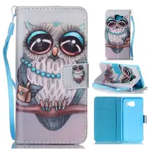 Flip Case Stand Cover For Samsung Galaxy A3/A5/J3/J5/J7 2016 PU Leather Wallet Pouch Cartoon Owl Butterfly Flowers Feather