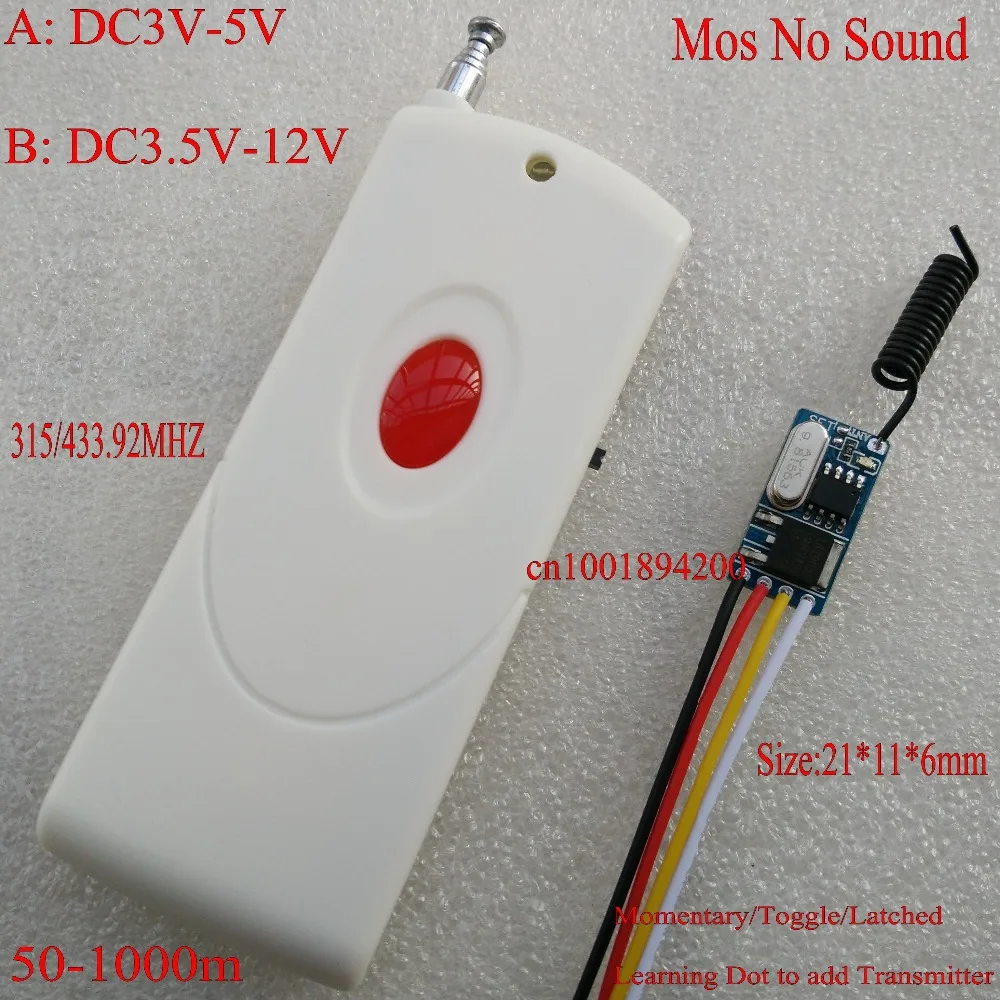 

Micro Small Remote Control Switches Lithium Battery DC Power Supply Mini RF Wireless Switch DC 3V 3.7V 4.5V 5V 6V 9V 12V 433 MT