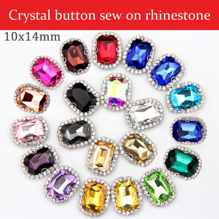 10x14mm Rectangle octagonal shape flatback sew on rhinestones Super flash Crystal buckle loose 20pcs/pack | Дом и сад