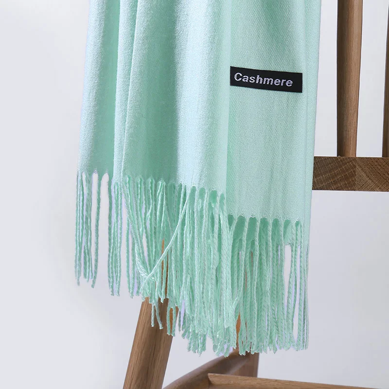 Модные зимний шарф женский платок палантин близко к коже кашемировый шарфы женские чистый цвет мягкий платки женские 180*70cm