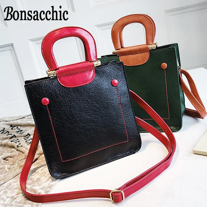 

Bonsacchic Ladies Red Bags for Women 2019 fashion Small Blue Handbag Women Tote Handbags Green Luxury Handbags Ladies black Bag