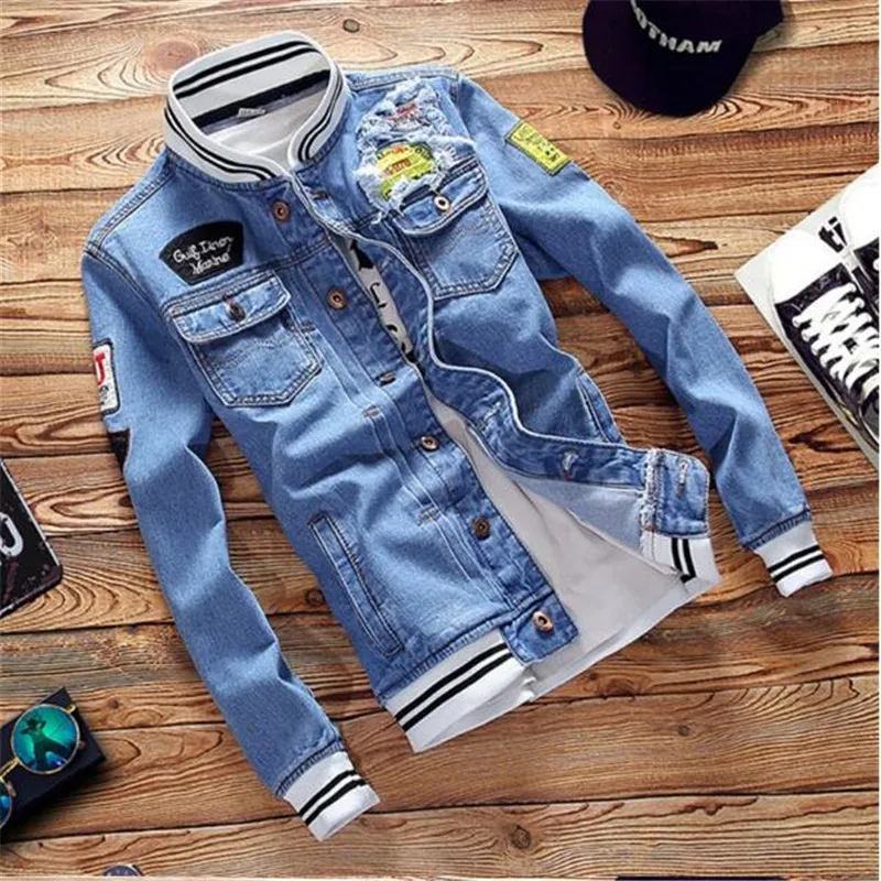 

2019 Men's Denim Jacket high quality fashion Military Army Bomber Jeans Jackets casual streetwear Vintage Mens jean clothing