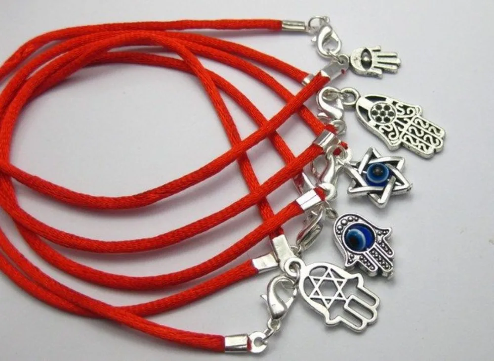 20 Mezcló Encantos Kabbalah Mano Pulseras de Hilo Rojo Suerte(China (Mainland))