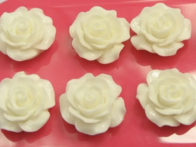 

20 Ivory Cabochons Rose Flower Flatback Resin 20mm(3/4") DIY Embellishments