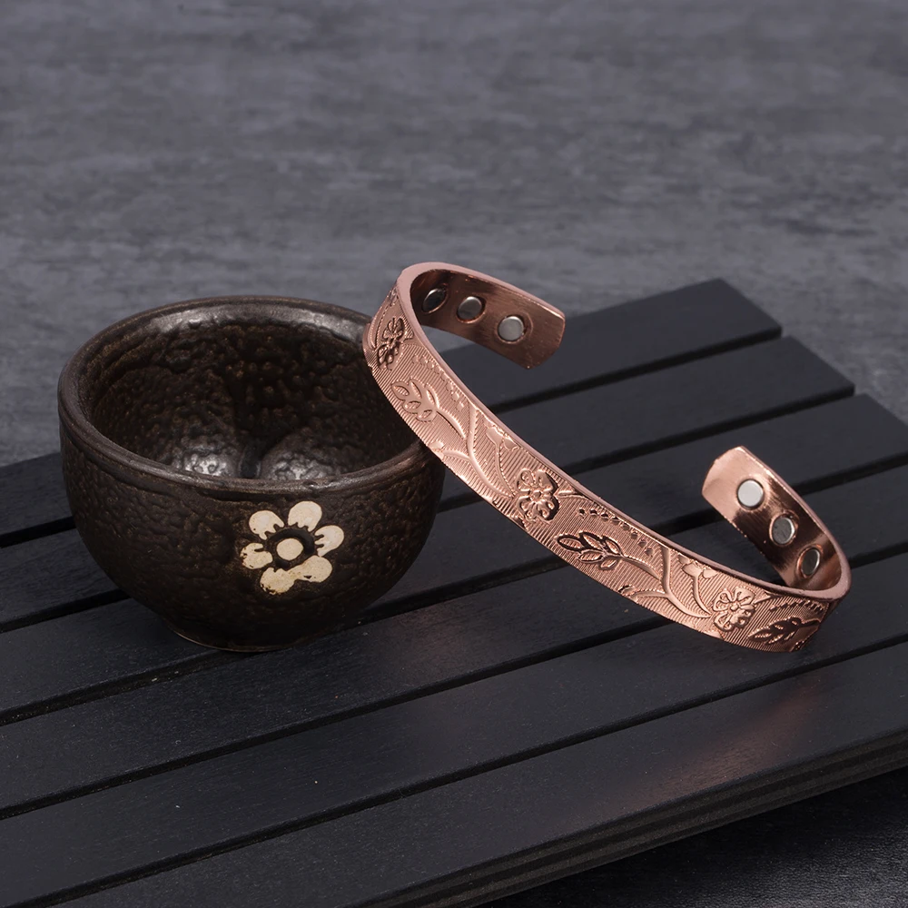 Braccialetti regolabili Meathly per le donne con polsino aperto, magneti potenti, braccialetti magnetici energetici per la salute, gioielli in rame puro_voghion.com