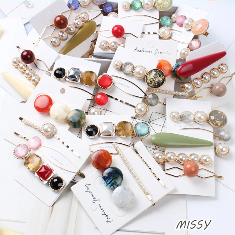 

HZ 2019 Cute Imitation Pearls Colorful Acrylic Sweet Alloy Hair Clip Hair Grip Barrettes Hairpin Hair Accessories for Women