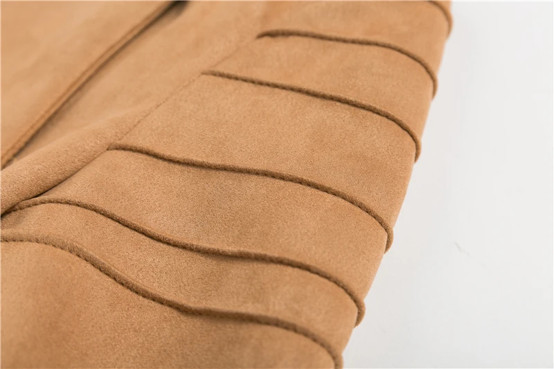 BONGOR LUSS  2018 Autumn Winter Outwear Suede Leather Jacket Casual Zipper Long Open Coat Women Basic Jacket Streetwear  (14)
