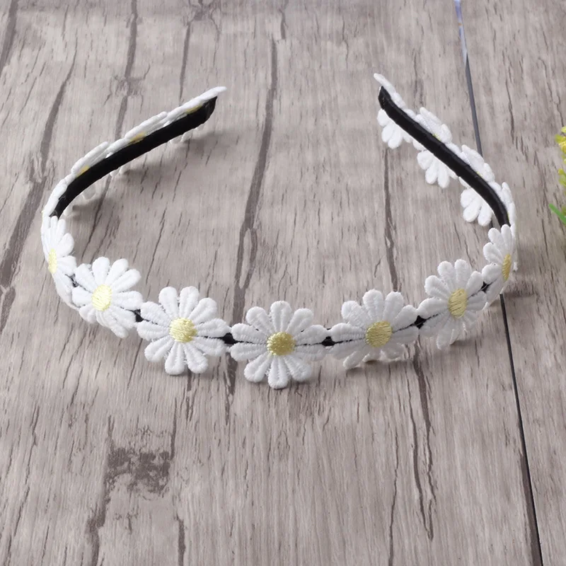White with Black Polka Dots Daisy Flower Hair Clip Headband Accessory Girls