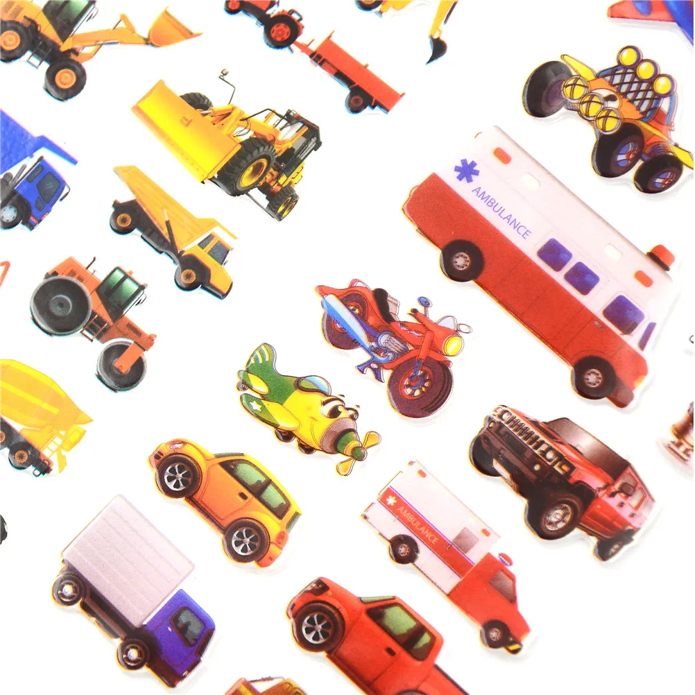 5 листов/Набор 3D мультфильм транспорт стикеры Автомобили Детские Классические игрушки пузырьковый стикер школьный подарок украшение