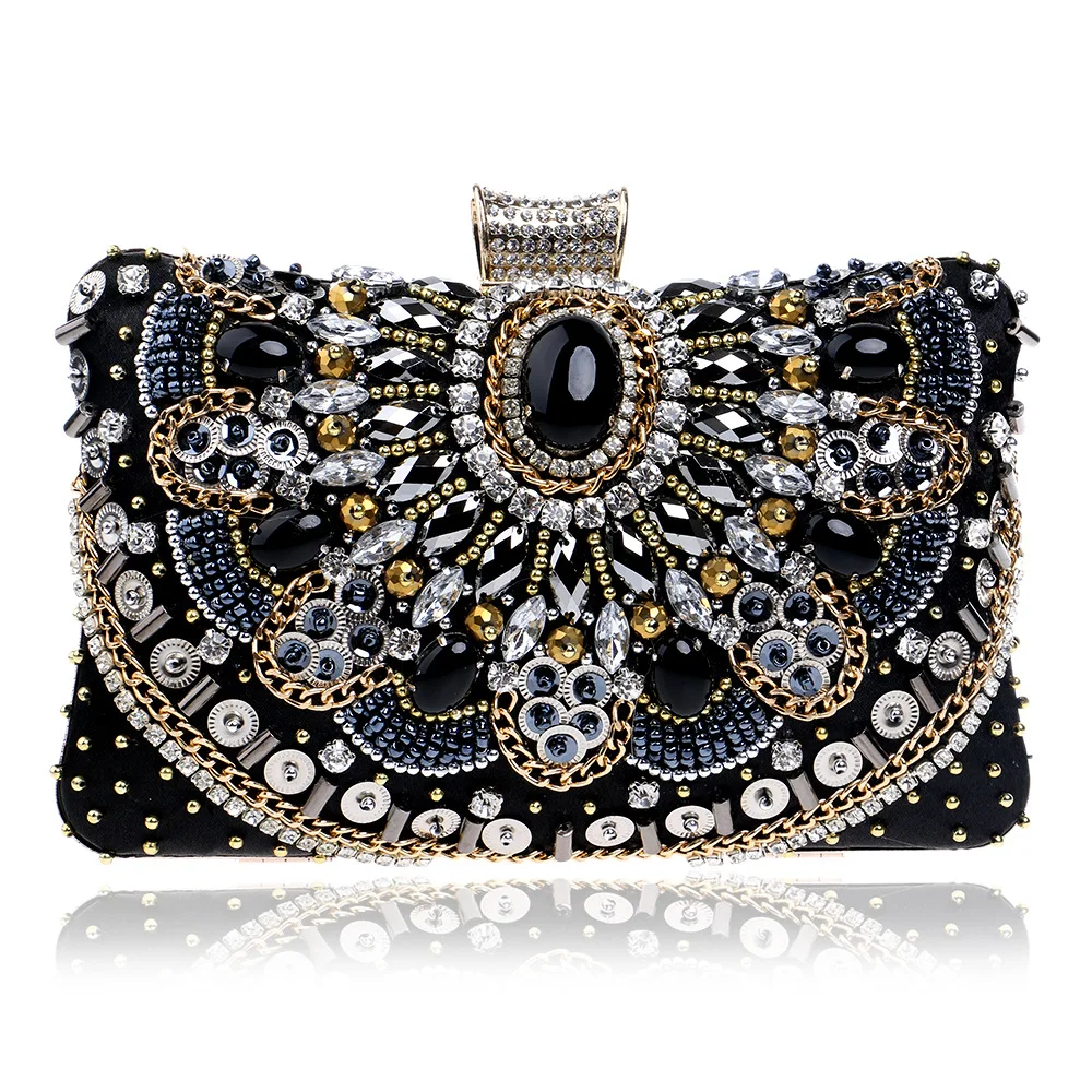 

Luxury Bead Embroidery Evening Bag Diamonds Phone Bag Purses and Handbags Beading Lady Dress Evening Clutch Bag