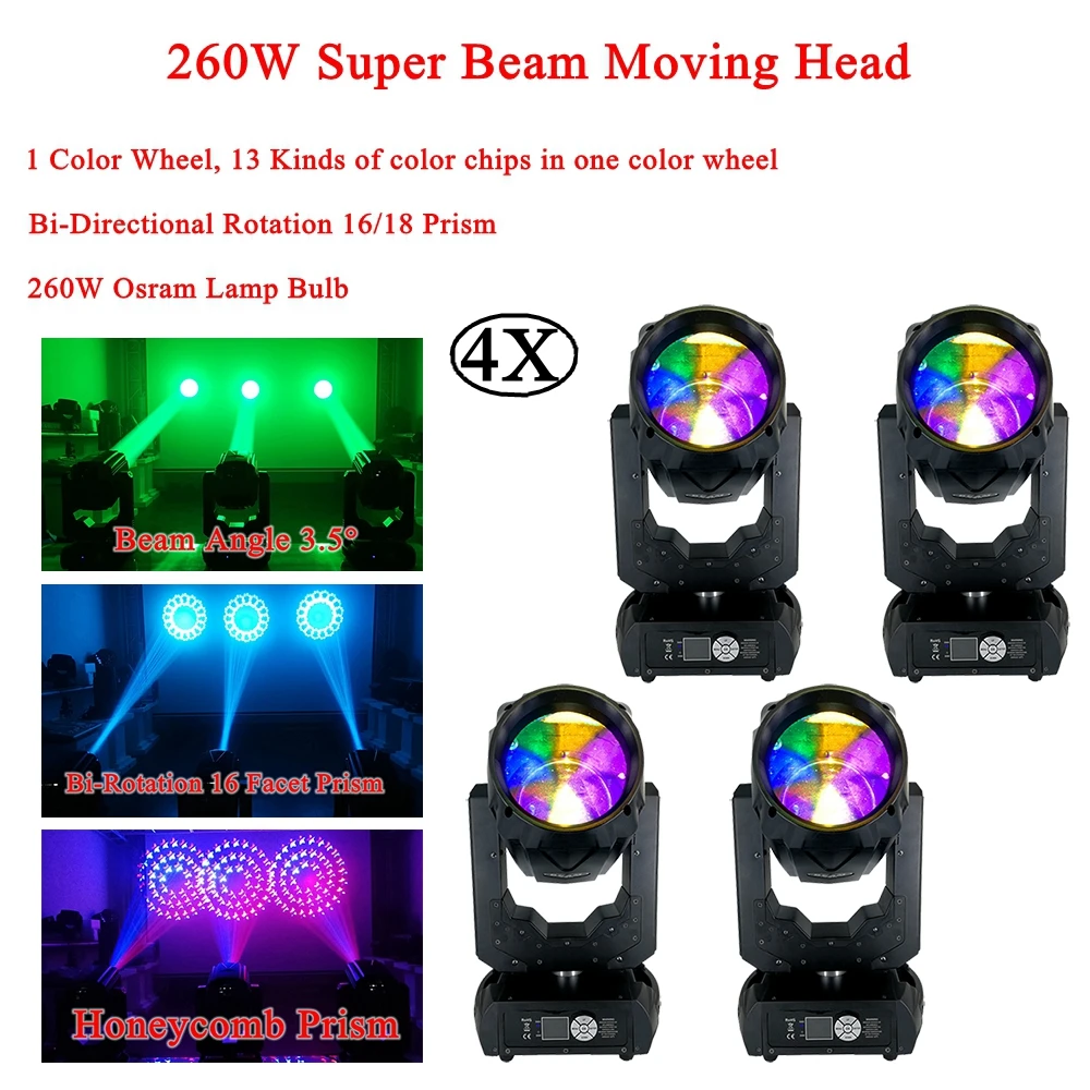 

4Pcs/Lot Flightcse 2019 Super Beam 260W LED Lyre Moving Head Light Rotation 16/18 Prism Moving Head Party DJ Stage Light Night