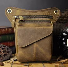 2016 New Top Quality Genuine Real Leather men vintage Brown Small Belt Messenger Bag Waist Pack