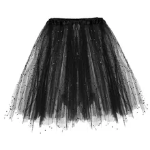 40/юбка Для женщин черный, белый цвет с блестками мини-юбка бальное платье эластичный 3 многослойная короткая юбка пачка для взрослых; юбки для танцев; saia de Пышная юбка