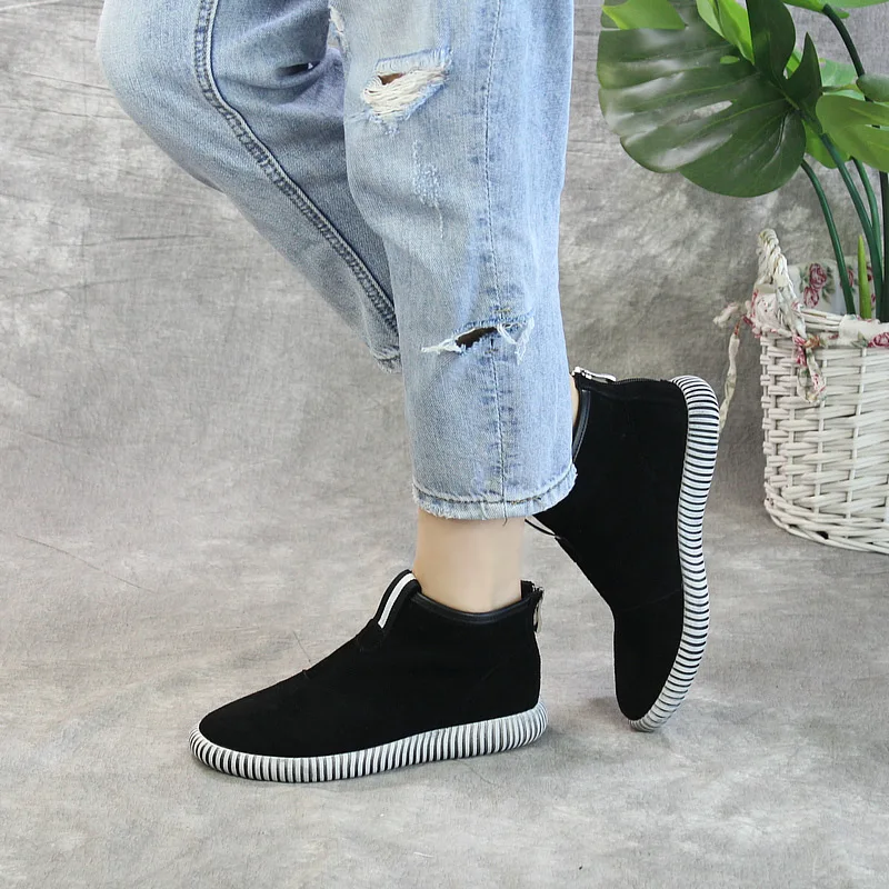 

Women Genuine Leather Ankle Boots Low Heels Striped Fashion Women Leather Casual Shoes 2018 Handmade Women Soft Martin Boots
