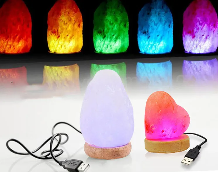 

Multiple shapes Hand Carved USB Wooden Base Himalayan Crystal Rock Salt Lamp Air Purifier Night Light