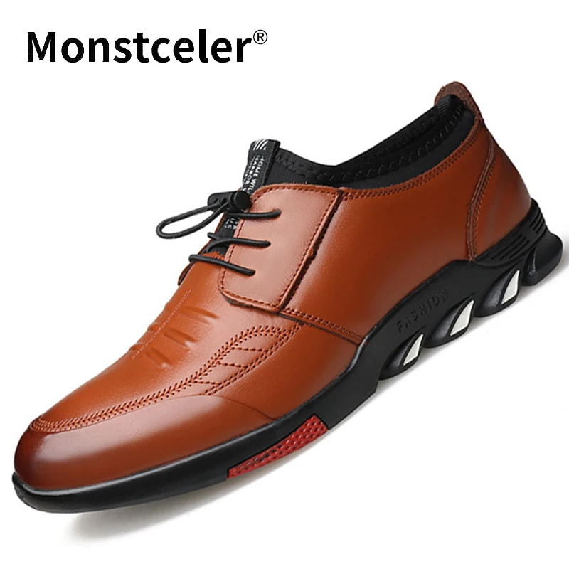 

2019 New Leather Men's Casual Shoes Fashion Elastic Band British Style Loafer Shoes Breathable Designer Sneakers Mocassin Homme