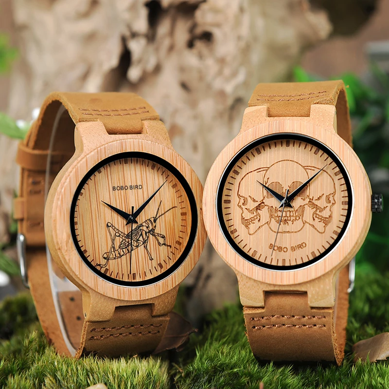Бобо птица бамбукового дерева часы для мужчин с изображениями печати дополнительно повседневные часы V-P20