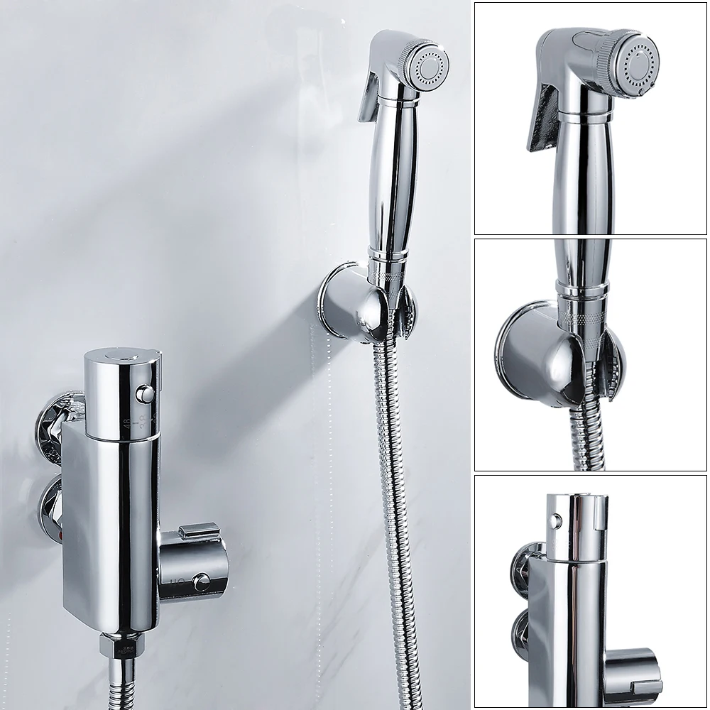 

Set Handheld Thermostatic Bidet Spray Shower Copper toilet flushing device suit Bathroom Wall Mounted Bidet Faucet Set