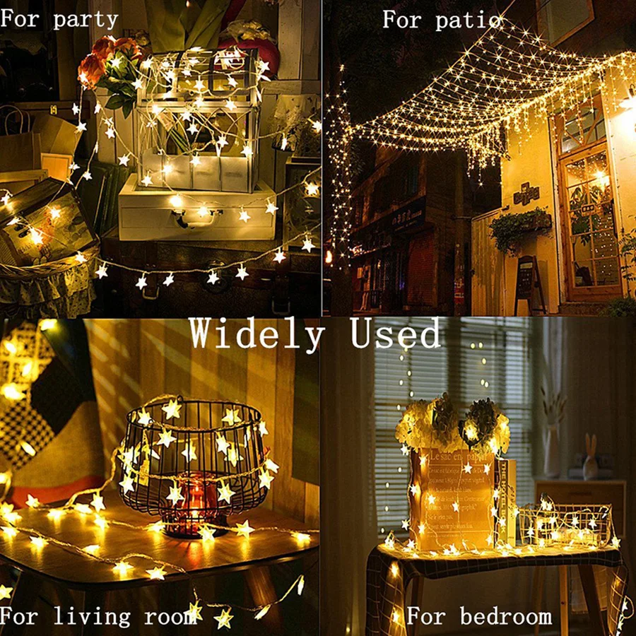 Праздничные огни 1,5 м, 3 м, 4,5 м, 6 м, светодиодный фонарь со звездами, AA батарея, водонепроницаемый, для улицы, рождественское, свадебное украшение, мерцающие огни