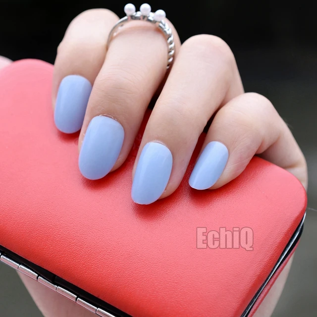 Shiny Candy Artificial Nail Tips Sky Blue Color Lady Daily Wear Shiny Candy Artificial Nail Tips Sky Blue Color Lady Daily Wear