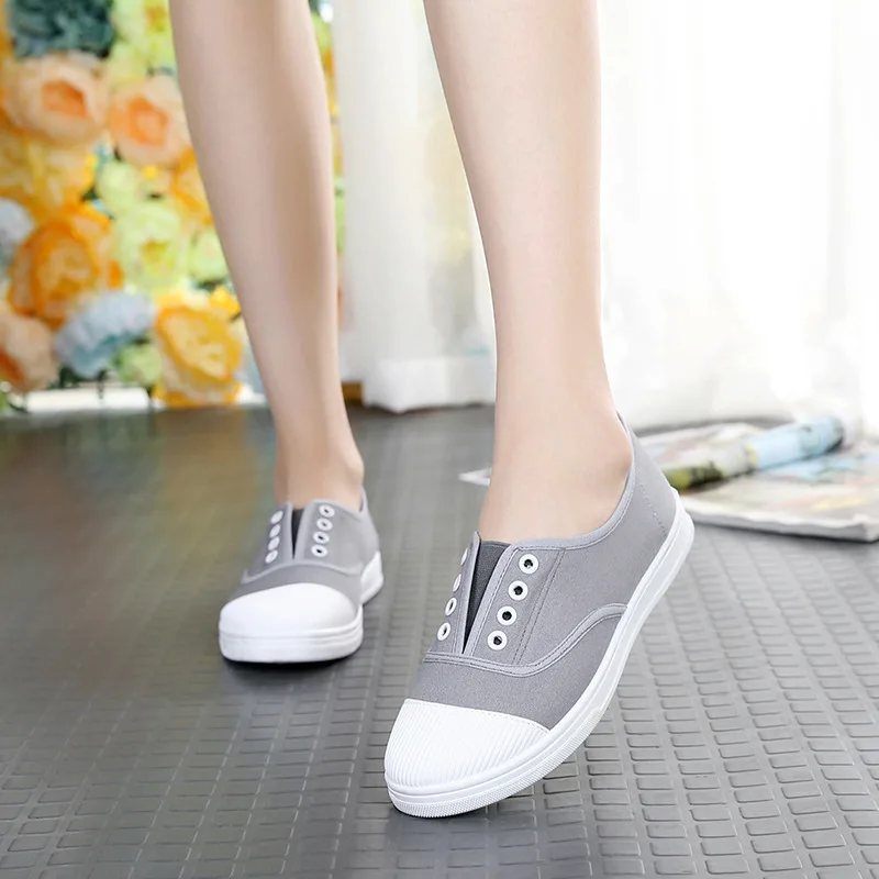

2018 New Spring Women Fashion Slip On Woman Flat Casual Shoe Canvas Leisure Espadrilles White Black Gray Low-Top Shoes