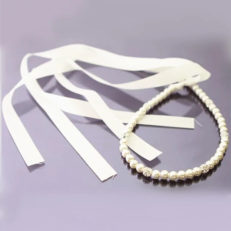 

Hot Trendy White Ribbon Bridal Headband Tiara Imitated Pearl Hair Bands Elegant Crystal Head Pieces for Women Hair Accessories