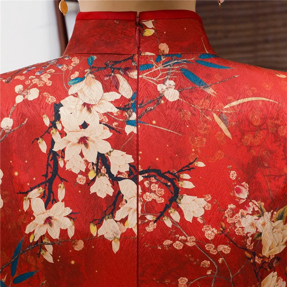 Шанхай история по колено Qipao искусственная китайское традиционное платье Oriental стиль китайский женские платье-Чонсам красный и зеленый